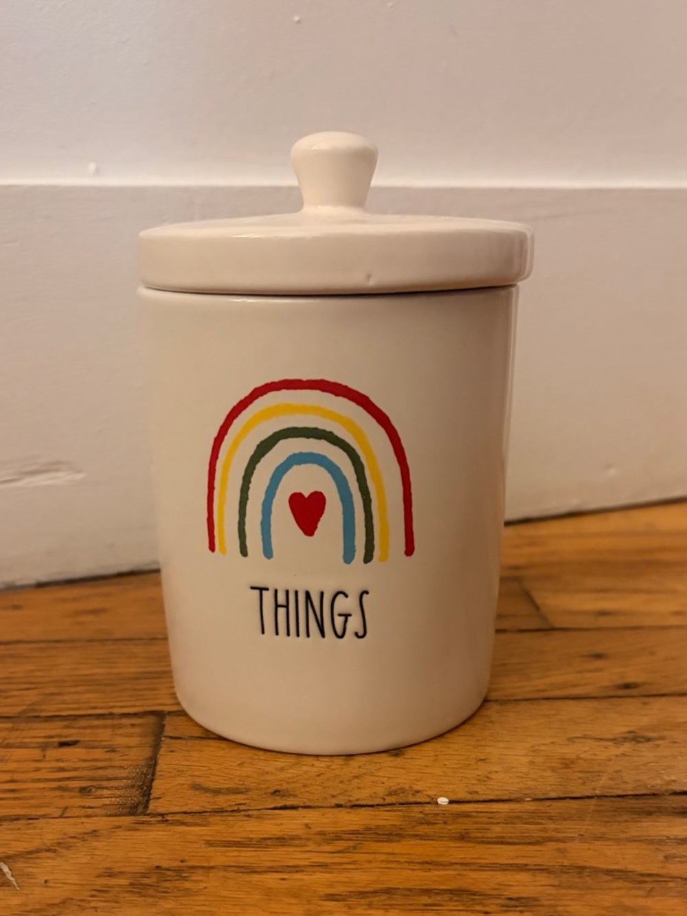Rae Dunn "Things" Jar Canister Ceramic Rainbow Lid Storage Bathroom Snacks
